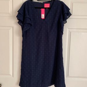 Lily Pulitzer navy ruffle sleeve s14 dress